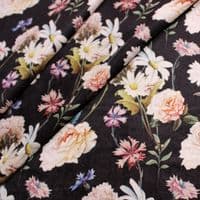 Printed Velvet - Curtains Soft Furnishings Fabric - Roses and Daisies on Black