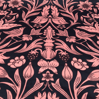 Printed Velvet: Strawberries & Birds William Morris Style Pink On Navy
