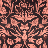 Printed Velvet: Strawberries & Birds William Morris Style Pink On Navy