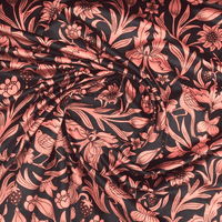 Printed Velvet: Strawberries & Birds William Morris Style Pink On Navy
