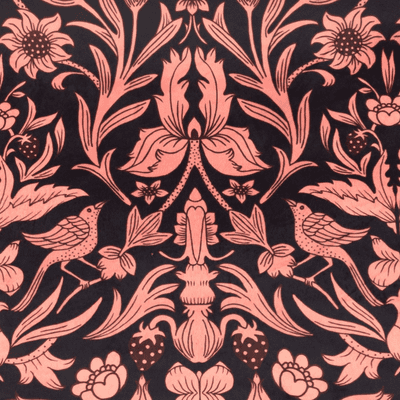 Printed Velvet: Strawberries & Birds William Morris Style Pink On Navy