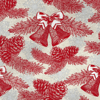 Red Jingle Sleigh Bells on Natural: Craft Fabric