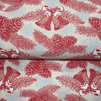 Red Jingle Sleigh Bells on Natural: Craft Fabric