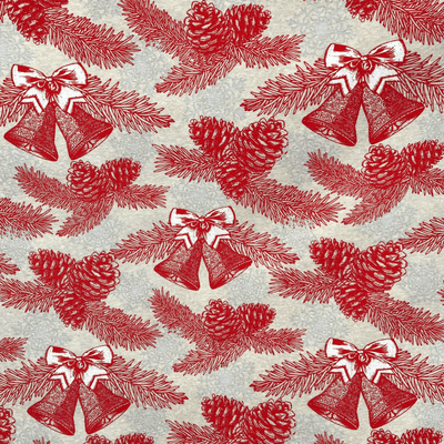 Red Jingle Sleigh Bells on Natural: Craft Fabric