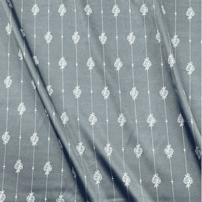 ROSE ILLUSTRATIONS ON BLUE GREY CONTRAST: Satin Dressmaking Polyester Fabric