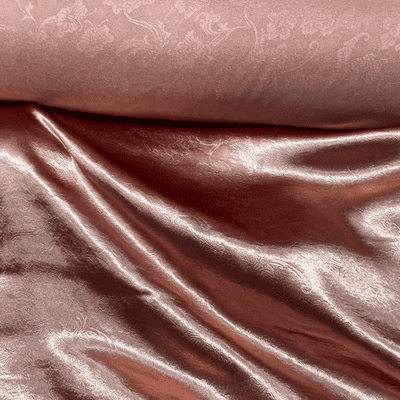 Rose Pink Flower Imprinted Satin Polyester Dress Fabric