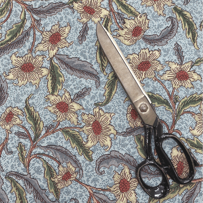 Sky Blue Lemon Floral - Cotton Mix Tapestry Fabric