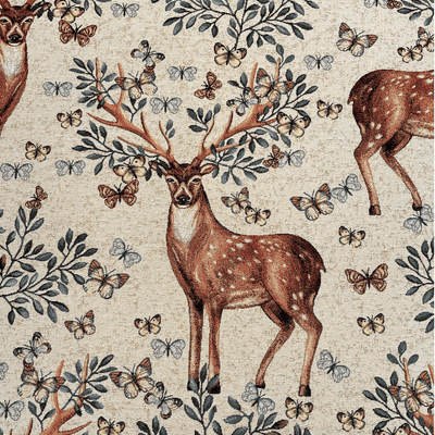 Stag Deer Butterfly - Cotton Mix Tapestry Fabric