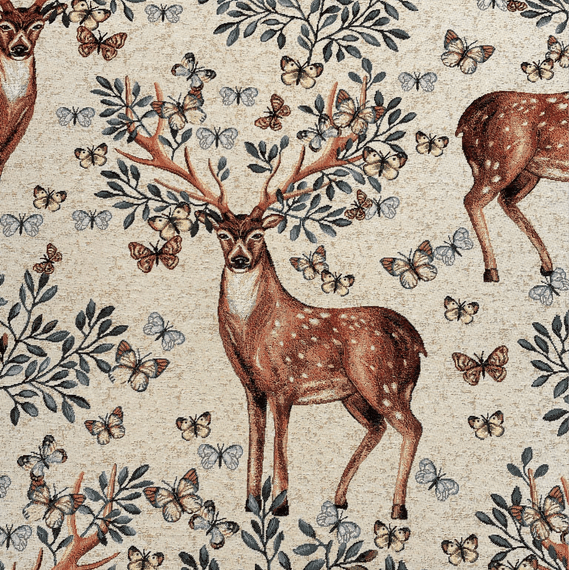Stag Deer Butterfly - Cotton Mix Tapestry Fabric