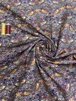 STRAWBERRY THIEF BORDEAUX - Orange Birds on Bordeaux Cotton Quilting Dressmaking Fabric