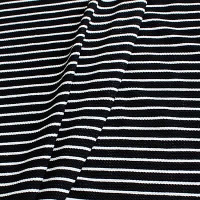 Striped Polyester Bubble Jersey Dress Fabric -  Black White