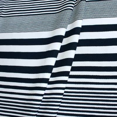 Striped Polyester Bubble Jersey Dress Fabric -  Dark Navy White Gradient Stripes