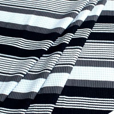 Striped Polyester Stretch Ribbed Jersey Dress Fabric -  Black White Grey