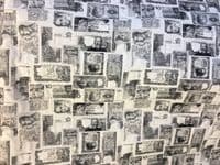 Tapestry Fabric - Curtains Upholstery Cotton Mix - Banknote Bills Black White