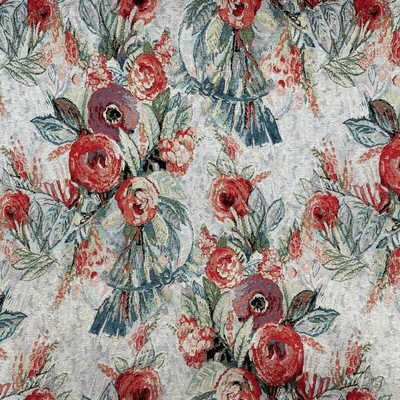 Tapestry Fabric - Curtains Upholstery Cotton Mix - Bold Red Roses