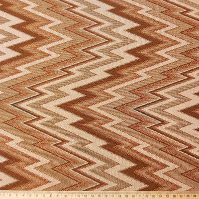 Tapestry Fabric - Curtains Upholstery Cotton Mix - Zig Zag  - Brown