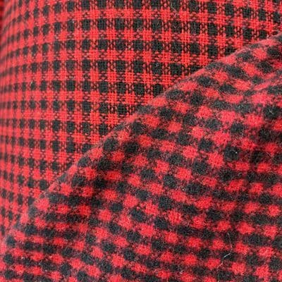Traditional Welsh Fabric Black and Red Houndstooth Polymix Brushed Wool Fabric