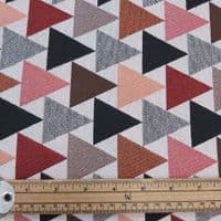 Triangles Red Brown White - Cotton Mix Tapestry Fabric