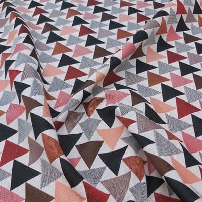 Triangles Red Brown White - Cotton Mix Tapestry Fabric