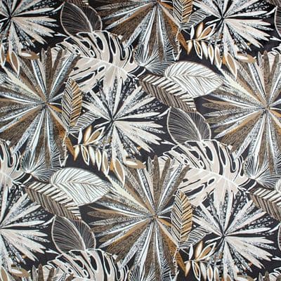 Tropical Leaves Ferns - Golds and Beige on Black - Printed Velvet