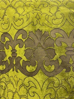 Upholstery Fabric - Fleur-De-Lis Yellow/Green  & Mortar Beige