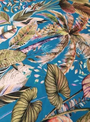 VIBRANT BOTANICAL VELVET: MULTICOLOURS ON AQUA