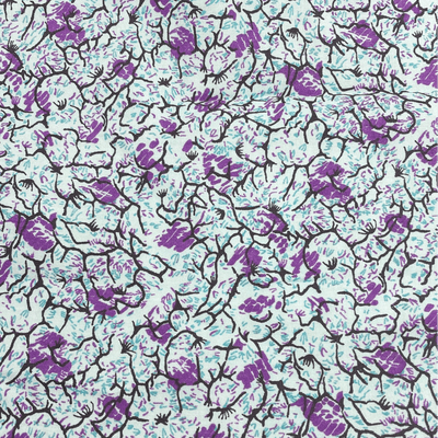 VINTAGE COTTON: Abstract Purple on Turquoise
