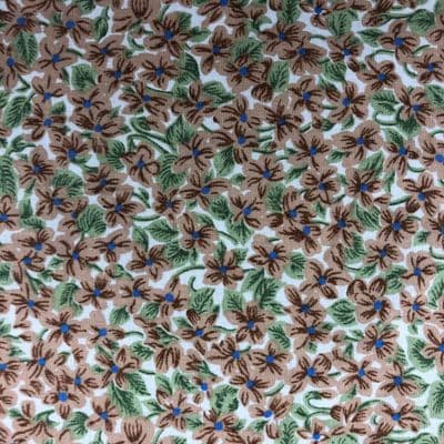 VINTAGE COTTON: Beige Ditsy Flowers with Green and Blue Detail