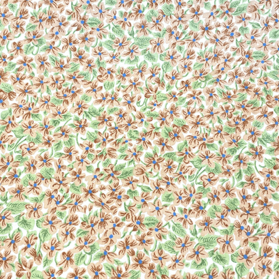 VINTAGE COTTON: Beige Ditsy Flowers with Green and Blue Detail