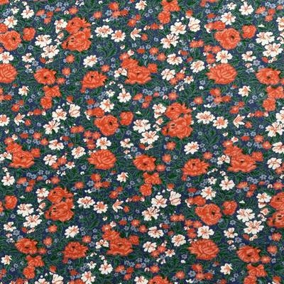 VINTAGE COTTON : Bold Floral on Royal Blue