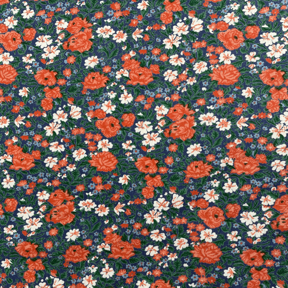 VINTAGE COTTON : Bold Floral on Royal Blue