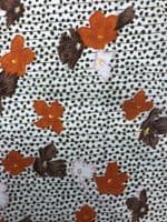 VINTAGE COTTON: Brown and Orange Floral on Spotted & Pinstripe Background