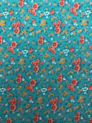 VINTAGE COTTON: Ditsy Orange and White Flowers on Teal