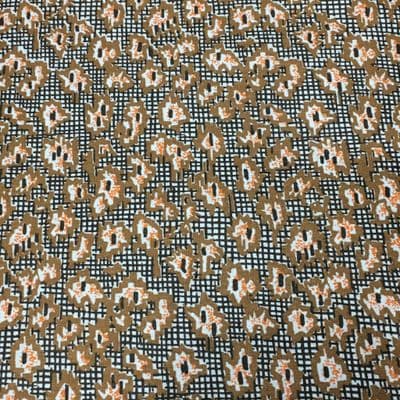 VINTAGE COTTON: Ditsy Tan and Peach Flowers on Abstract Check