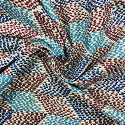 VINTAGE COTTON: Geometric Brown , Blue and Cream Retro Design