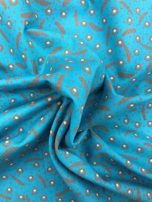 VINTAGE COTTON: Orange Ditsy Print on Bright Turquoise