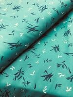 VINTAGE COTTON: Oriental Brush strokes on Teal background