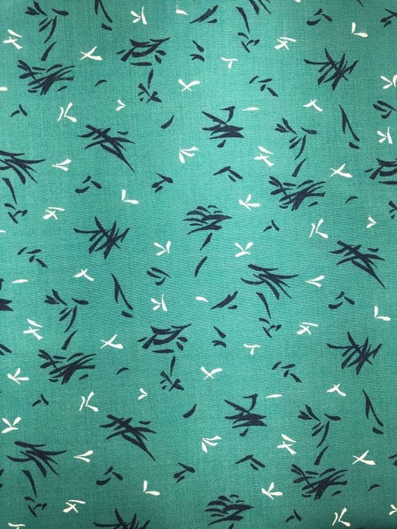 VINTAGE COTTON: Oriental Brush strokes on Teal background