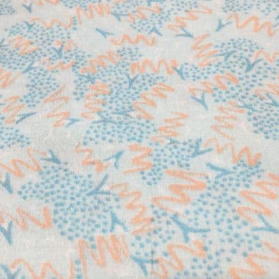 VINTAGE COTTON: Scattered Ditsy Peach and Sky Blue Zigzags on Blue