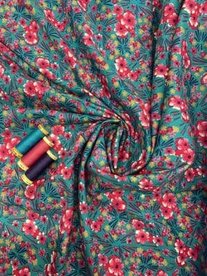 VINTAGE COTTON:  Teal background with Pink Floral