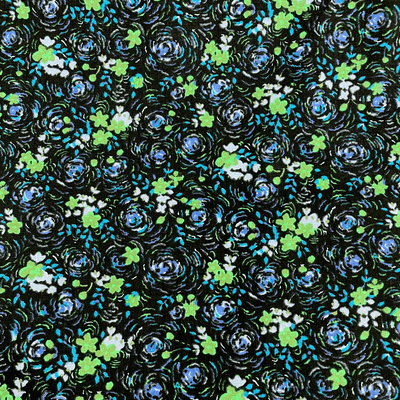 VINTAGE COTTONS: Green & Blue Florals on Black