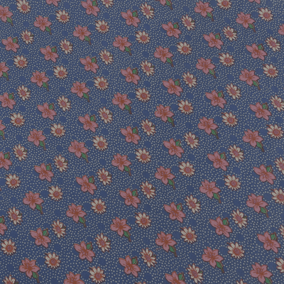 VINTAGE COTTONS: Pink and Cream Ditsy Flowers on Blue Spotted Background