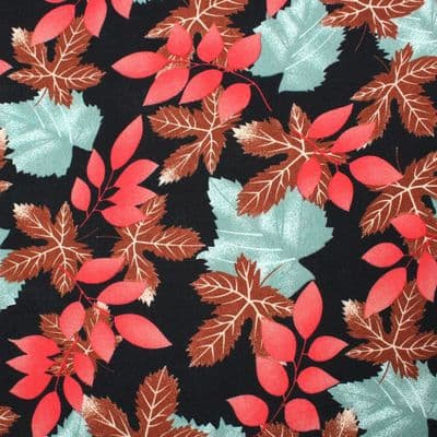 Viscose Dress Fabric  - Autumn Leaves - Pale Green on Black