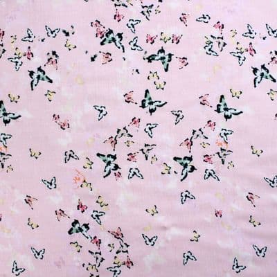 Viscose Dress Fabric - Butterflies on Pink
