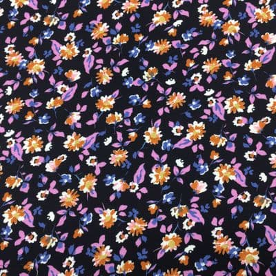 Viscose Dress Fabric - Colourful Ditsy Flowers on Black