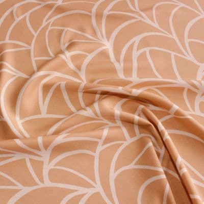 Viscose Dress Fabric - Cream Curved Lines On Brown