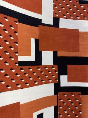 Viscose Dress Fabric - Geometric Graphics Reds & Black on Cream
