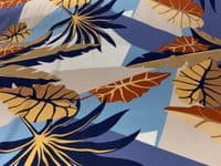 Viscose Dress Fabric - Geometric with Leaves in Blue and Orange