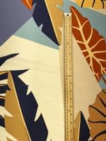 Viscose Dress Fabric - Geometric with Leaves in Blue and Orange