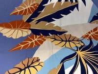 Viscose Dress Fabric - Geometric with Leaves in Blue and Orange